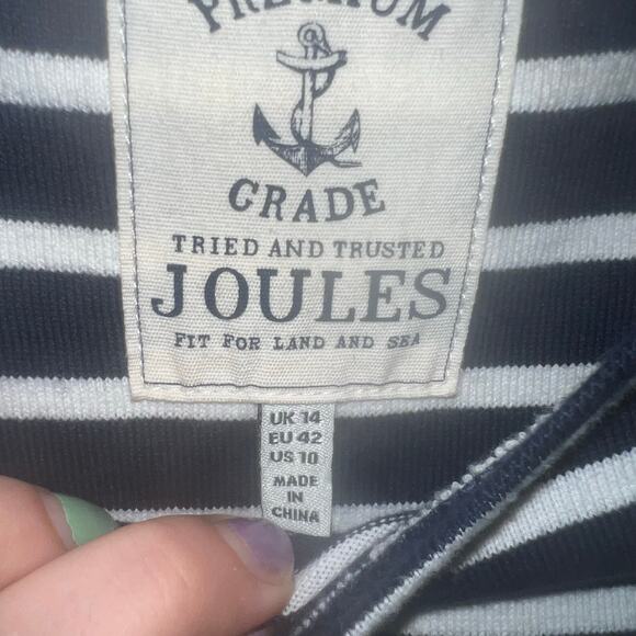 Nautical Navy White Striped Short Sleeve Crew Neck Joules Midi Dress Size 10 - Picture 2 of 10